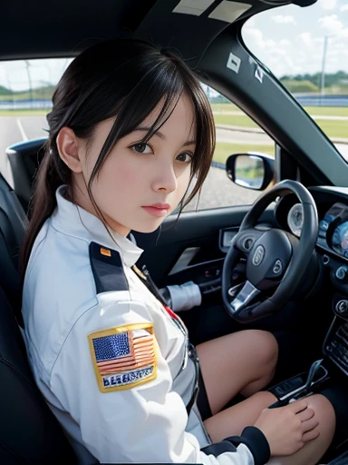 
racing car cockpit, road, female pilot