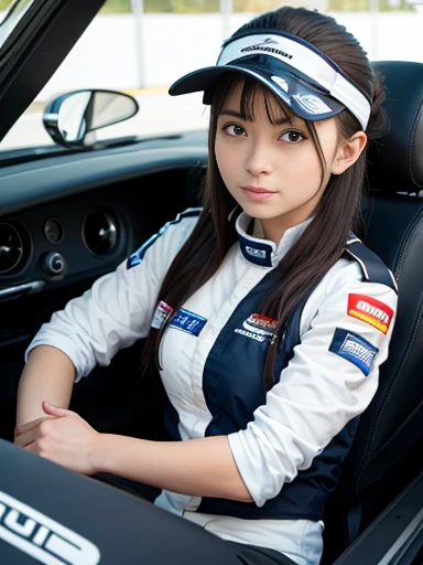 
racing car cockpit, road, female pilot