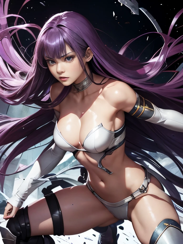 Highest quality、rape、Captured by mutants、Surrounded by mutants、defeat、Beautiful woman with very long purple hair、White Armor(Medium breast、Off the shoulder、No sleeve、No elbow pads、Belly button、High Leg、Exposed thighs)、White Armorのブーツ、Tears overflow、Frightened expression、Fleeing 1:5、Attacked by mutants 1:5、Many violent mutants 1:5、The mutant grabs the woman's arm. Mutant attacks from behind、Mutant grabs leg、Mutant Swarm 1:5、darkness、another world、Dark fantasy、Pitch black hell