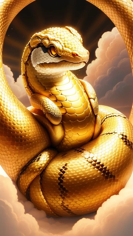 god々Cute Snake１Animals、Aura of Gold,Looking into the camera、Look at this、Background gold、Floating in the clouds