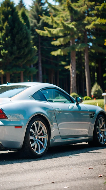 A cinematic photograph of a car with large tires, captured with a 35mm lens.The image must be of very high quality, hyper detailed and ultra sharp, with an impressive level of realism.The car must have a reflective appearance, with silicone and metal surfaces that highlight the fine, intricate details of the design.The setting must exhibit perfect symmetry, composing a realistic and visually captivating work of art. Lighting should be carefully crafted, using ray tracing to create specular lighting effects and reflections that increase the depth and complexity of the image.The composition should include a subtle lens flare (0.5) and a slight bloom (0.5) to give a cinematic touch. The depth of field must be well explored, with a sharp focus on the car while the background remains artfully blurred, creating a professional and smooth bokeh effect.The image must be a still photograph from a cinematographic film., with a sense of depth and a touch of grain that suggests a classic film style. Must be highly detailed, with 4K resolution that allows you to appreciate every nuance of the car's design and reflections on metallic and silicone surfaces.This scenario should not include humans, focusing exclusively on the car and the environment around it. The image must be a true work of photographic art, with a level of realism that captivates and impresses, transforming a simple car into a cinematic protagonist.