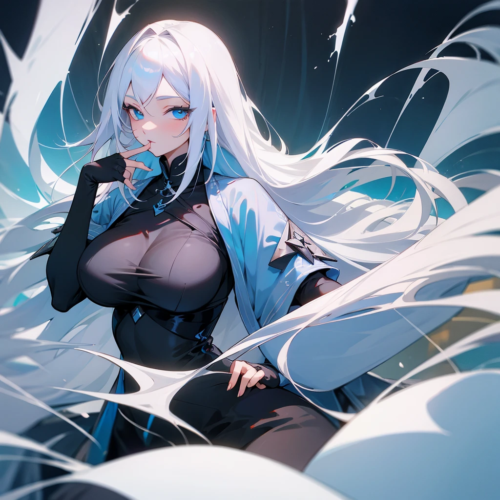 (masterpiece), best quality, , large breasts, white hair, long hair, blue eye, 5 finger hand 