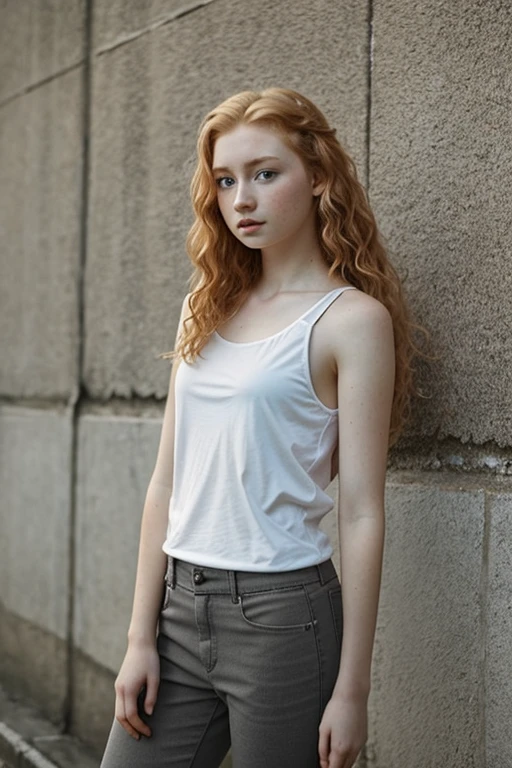1 girl in, 19 years old, standing alone, aesthetic art, Irish, strawberry blonde wavy hair, hair to the shoulders, Chifres Pequenos, grey-eyed, light grey-eyed, some small freckles, pale skin, Runner's body, demon tail, ( texturized skin, skin pore:1.1), shiver, wearing a red see-through nightgown with nothing underneath, Well good, exposed tits, pose sexy