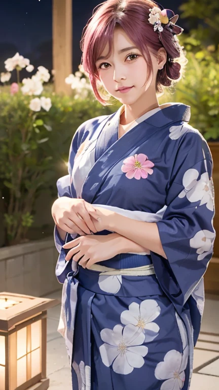 (Masterpiece, Highest quality:1.4), Beautiful face, 8ก, 85mm, nonsense, (Floral Yukata:1.4), face close up, purple, gardenia, delicate young woman, alone, nighttime, See your viewers, upper body, Film texture, Chromatic aberration, Sharp focus, face light, professional lighting, seasoned, (smile:0.4), (simple background, bokeh background:1.2), Details,(((Show me one nipple.:0.57))),((Very young and small:1.2),(pink hair and flowers:1),((Show me your vagina.:1.5)),(Semen flows from the vagina.),(A remote-controlled pink vibrator inserted into the vagina.),(Tears flowing),(squint),