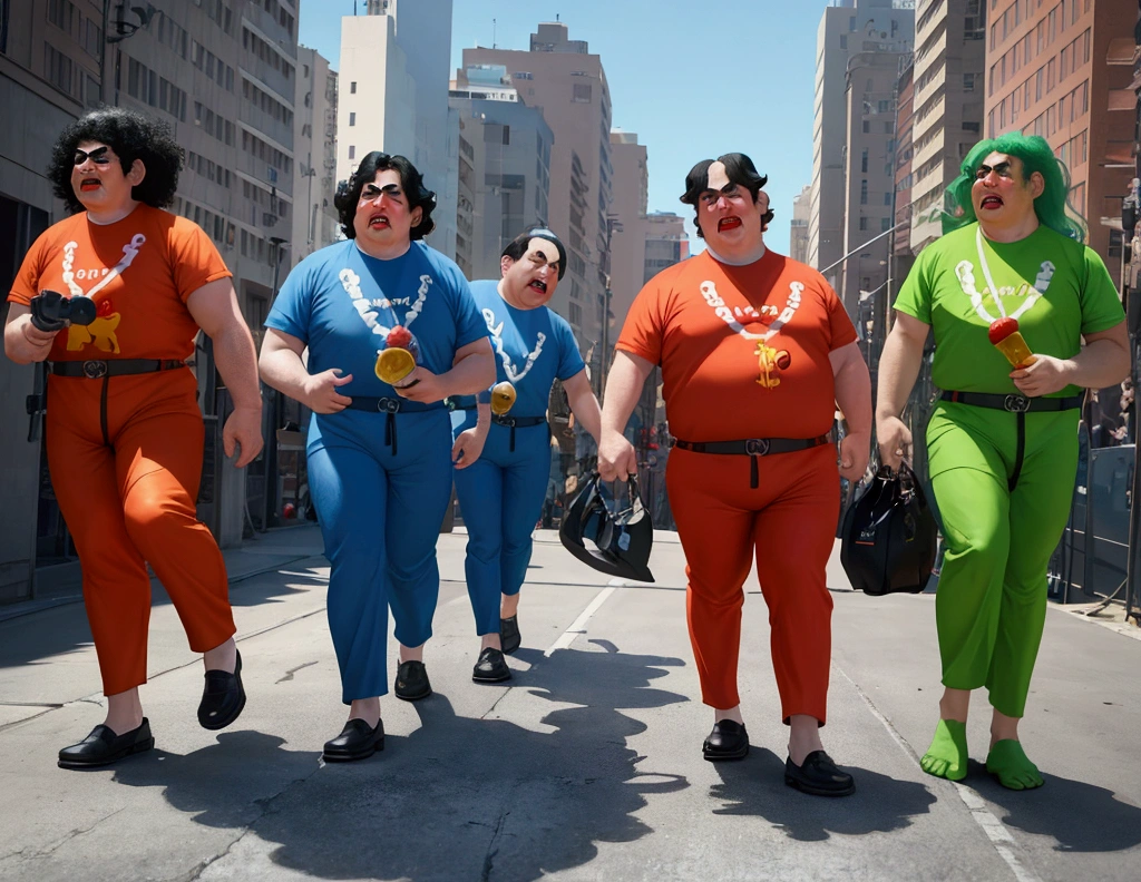 a 60s style american cartoon, 3 stooges moe, larry, and curly in chef outfits, running from looney tunes marvin the martian holding a ray gun, in a huge martian base, hyperrealistic, highly detailed, 8k, (best quality,4k,8k,highres,masterpiece:1.2),ultra-detailed,(realistic,photorealistic,photo-realistic:1.37),vivid colors,studio lighting,extremely detailed characters,physically-based rendering