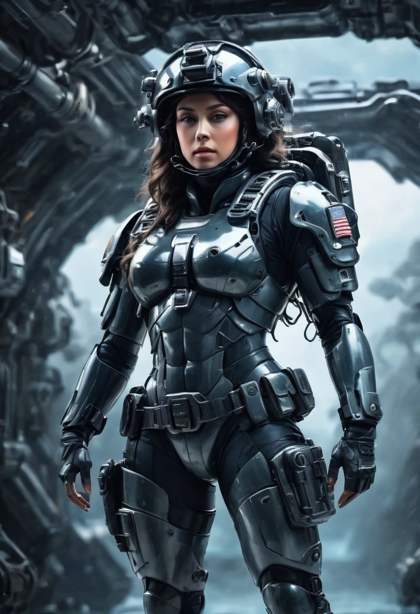 a portrait of photorealistic a {marine XO steady stance} steady legs{steady leg:0.7} standing in provocative stunning pose, a moment with a heavenly transition luminescent movement submarine_inside background, Navy_SEAL outfit and equipment, steady stance, long brunette hair, futuristic army helmet, wavy hair, mech boot, mech gloves, side view, view from below, UHD, intricate detailed, 8k, best quality ever, masterpiece, super detailed, unleashed creativity, beyond imagination, dramatic light