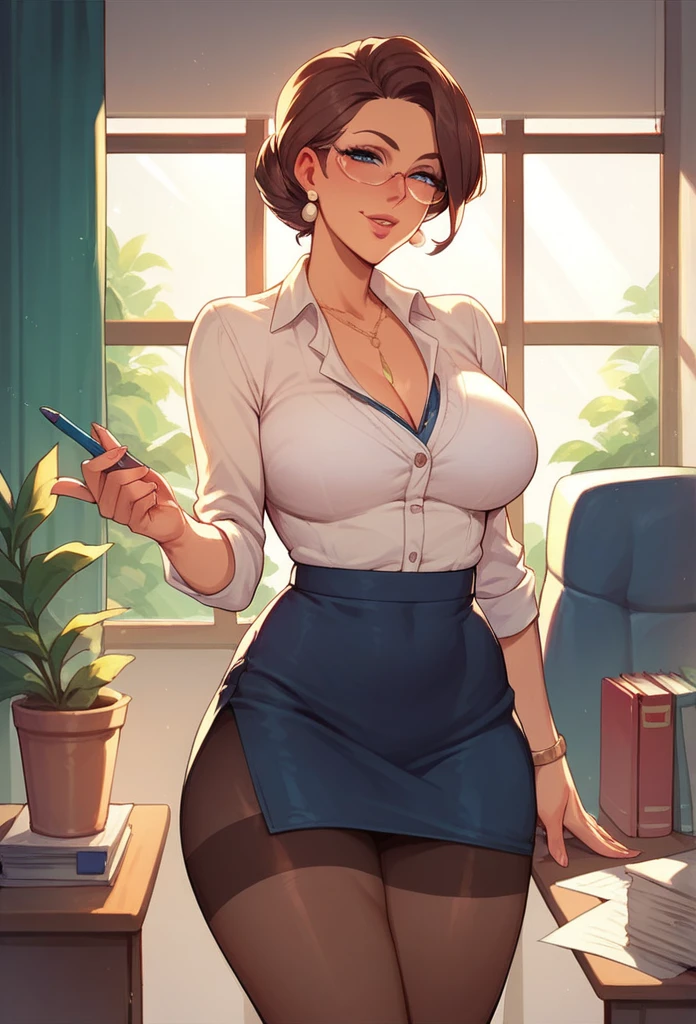 Office ,Pantyhose, rays of light, elegance face,mature face,Seductive