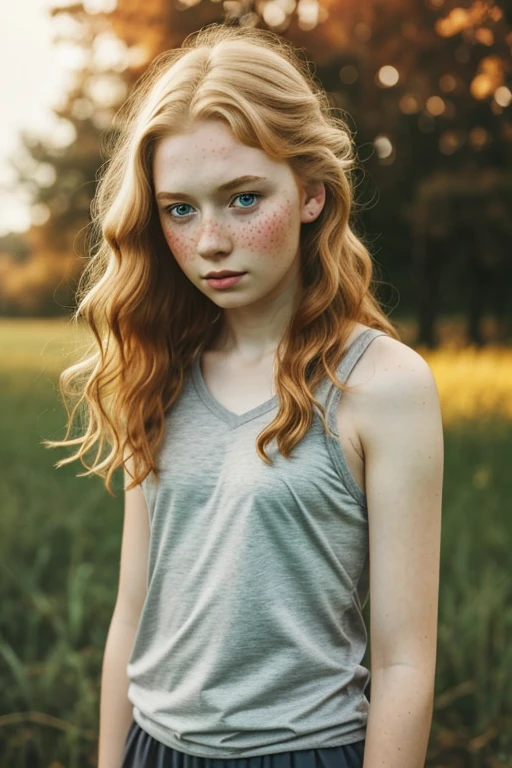 1 girl in, 19 years old, standing alone, aesthetic art, Irish, strawberry blonde wavy hair, hair to the shoulders, Chifres Pequenos, grey-eyed, light grey-eyed, some small freckles, pale skin, Runner&#39;s body, demon tail, ( texturized skin, skin pore:1.1), shiver, wearing a red see-through nightgown with nothing underneath, Well good, exposed tits, pose sexy,she is sitting in an armchair very comfortable 