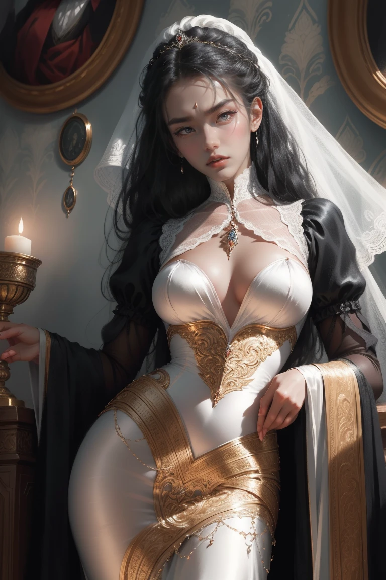 { - anatomy error}(Masterpiece - Ultra-detailed, very high resolution) Prepare to be enchanted by a true masterpiece that combines ultra-detailed art with high-resolution rendering. This work depicts a mesmerizing dark-skinned woman with long black hair. (1.3) and captivating gray eyes (1.2), emanating an aura of elegance and mystery in Victorian environments. Intricate details and realistic textures invite you to explore every aspect of this enchanting composition.. Woman wearing a beautiful classic Victorian costume from the year 1878. Red lips. happy face. smiling. white gown. going, writing, lying down, standing, on your back, dynamic poses. Get ready to dive into a world where beauty and craftsmanship merge perfectly.