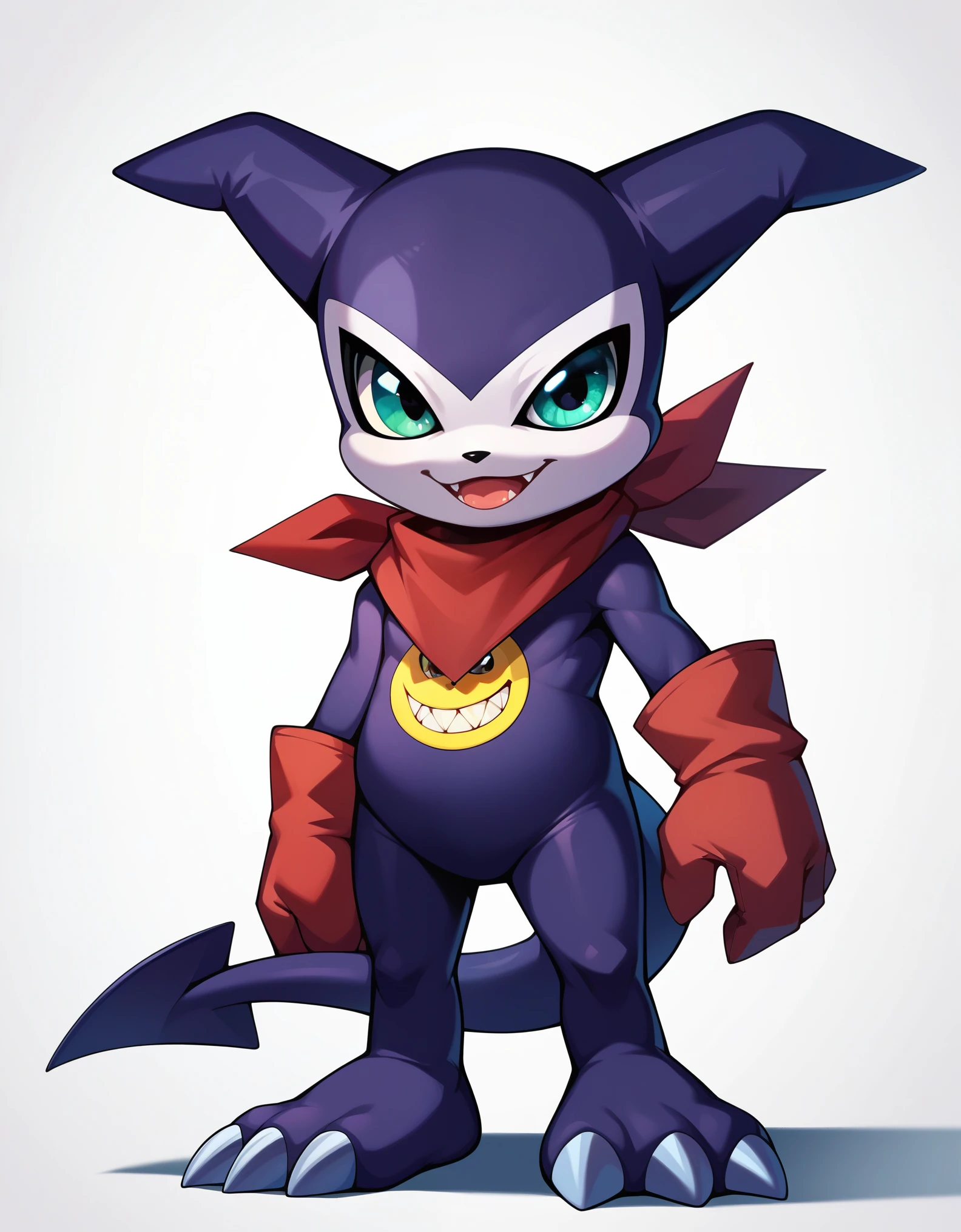 score_9, score_8_up, score_7_up, score_6_up, source_furry, solo, dof,  full-length portrait, feral, white background,  impmon, shortstack, digimon (creature)