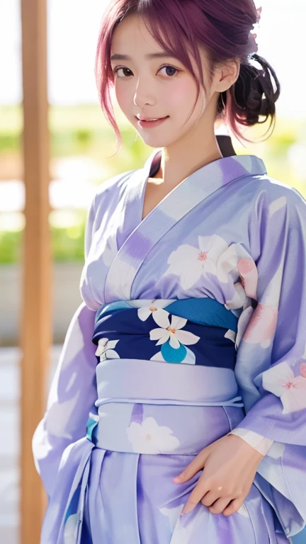 (Masterpiece, Highest quality:1.4), Beautiful face, 8ก, 85mm, nonsense, (Floral Yukata:1.4), face close up, purple, gardenia, delicate young woman, alone, nighttime, See your viewers, upper body, Film texture, Chromatic aberration, Sharp focus, face light, professional lighting, seasoned, (smile:0.4), (simple background, bokeh background:1.2), Details,(((Show me one nipple.:0.57))),((Very young and small:1.2),(pink hair and flowers:1),((Show me your vagina.:1.5)),(Semen flows from the vagina.),(A remote-controlled pink vibrator inserted into the vagina.),(Tears flowing),(squint),