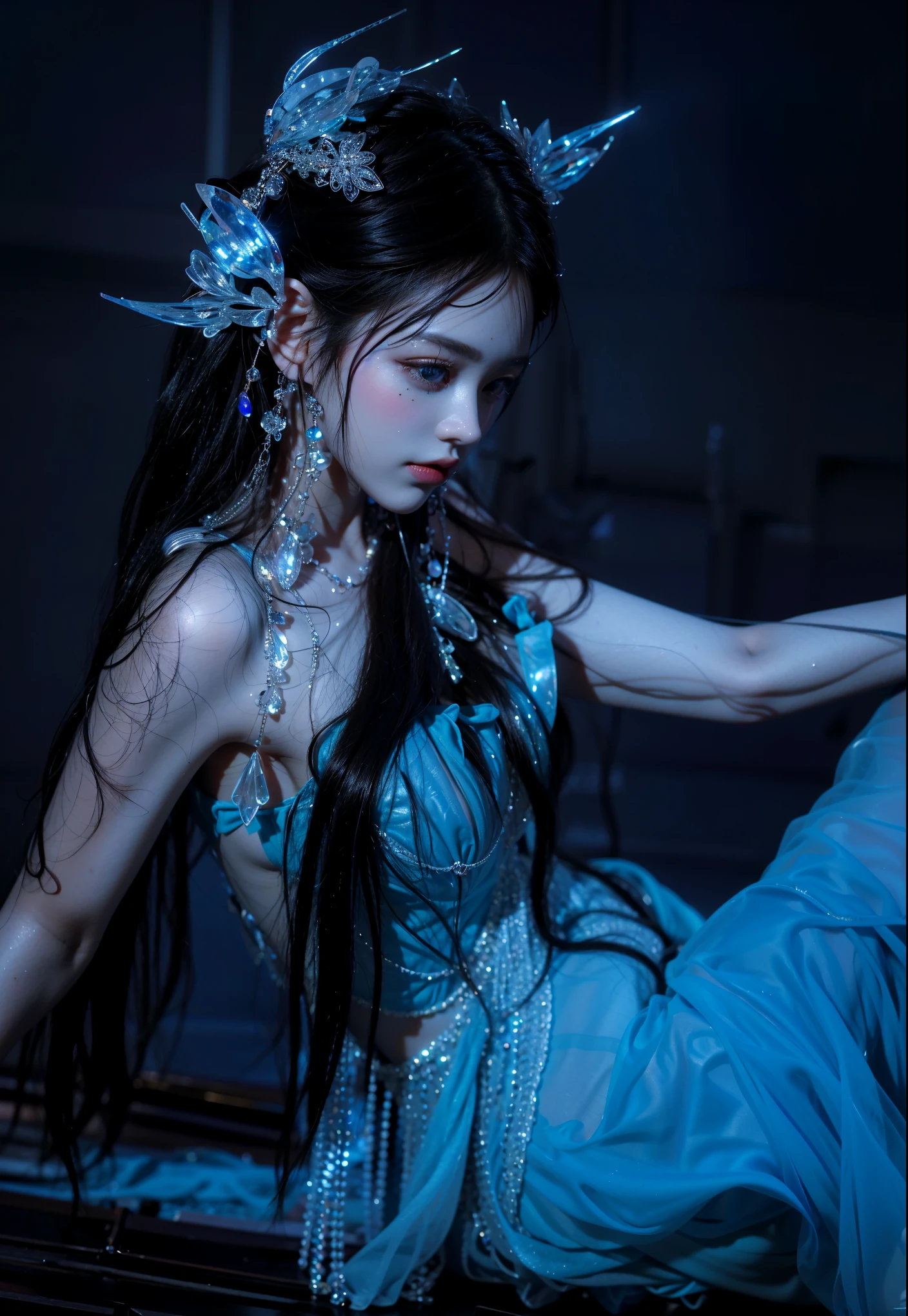 Game Art,Best image quality,Maximum resolution,8K,(A bust photo),(portrait),(Head close-up),(Rule of Thirds),Unreal Engine 5 rendering works,20 year old girl,((Queen)),The eyes are very detailed,(Large Breasts),Elegant and noble,light,Ray Tracing,Game CG,((3D Unreal Engine)),OC rendering reflection mode,4K,Ultra-clear,Sensual,Translucent lace,Fair and plump figure,Pretty Face,Glossy Gel Coat,身着华贵礼服的Queen,Crystal Gem Crown,Necklace jewelry,blue eyes,The tattoo is very three-dimensional,Gorgeous and intricate tattoo designs,Ultra-clear portrait,Sexy thick lips(Red lipstick),Gorgeous clothing,Diamond Gold,Luxury Costume Jewelry,sit on the floor