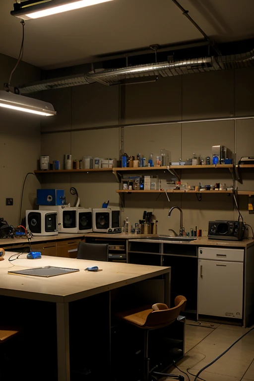 Create a well-lit electronics laboratory specialized in repair