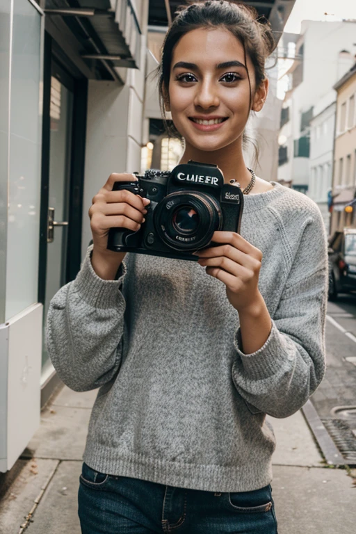 youtuber with happy camera