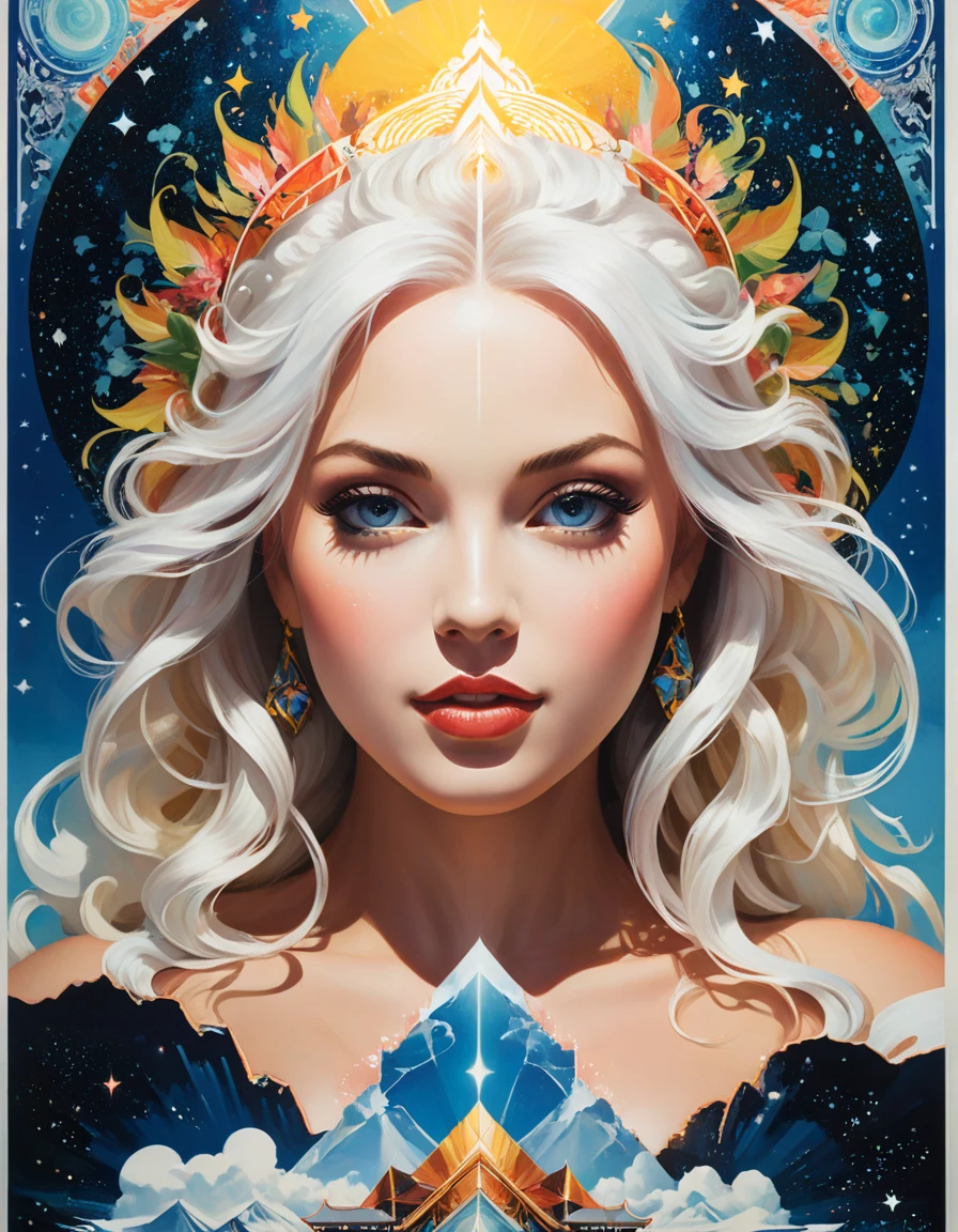 NSFW a spiritual goddess woman with lean fit body and flowing white hair stands infront of a mystical gateway leading to a fourth dimensional garden, (beautiful:1.4), poster art, bold lines, hyper detailed, expressive, award winning, (scenery:1.4), (intricate details, masterpiece, best quality:1.4), looking at viewer, dynamic pose, wide angle view, spiraling 5th dimensional perspective
