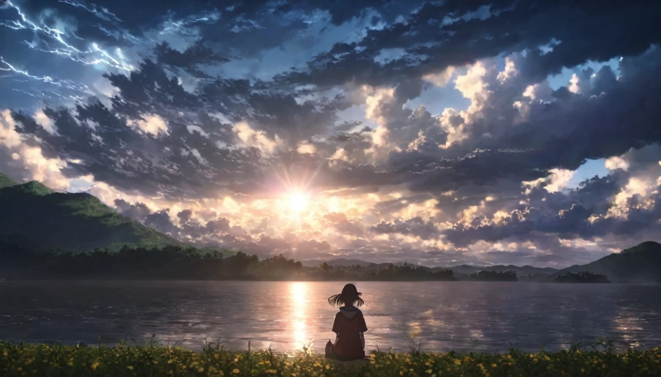 Girl watching the beautiful weather before the storm, ultra realistic anime style 8k