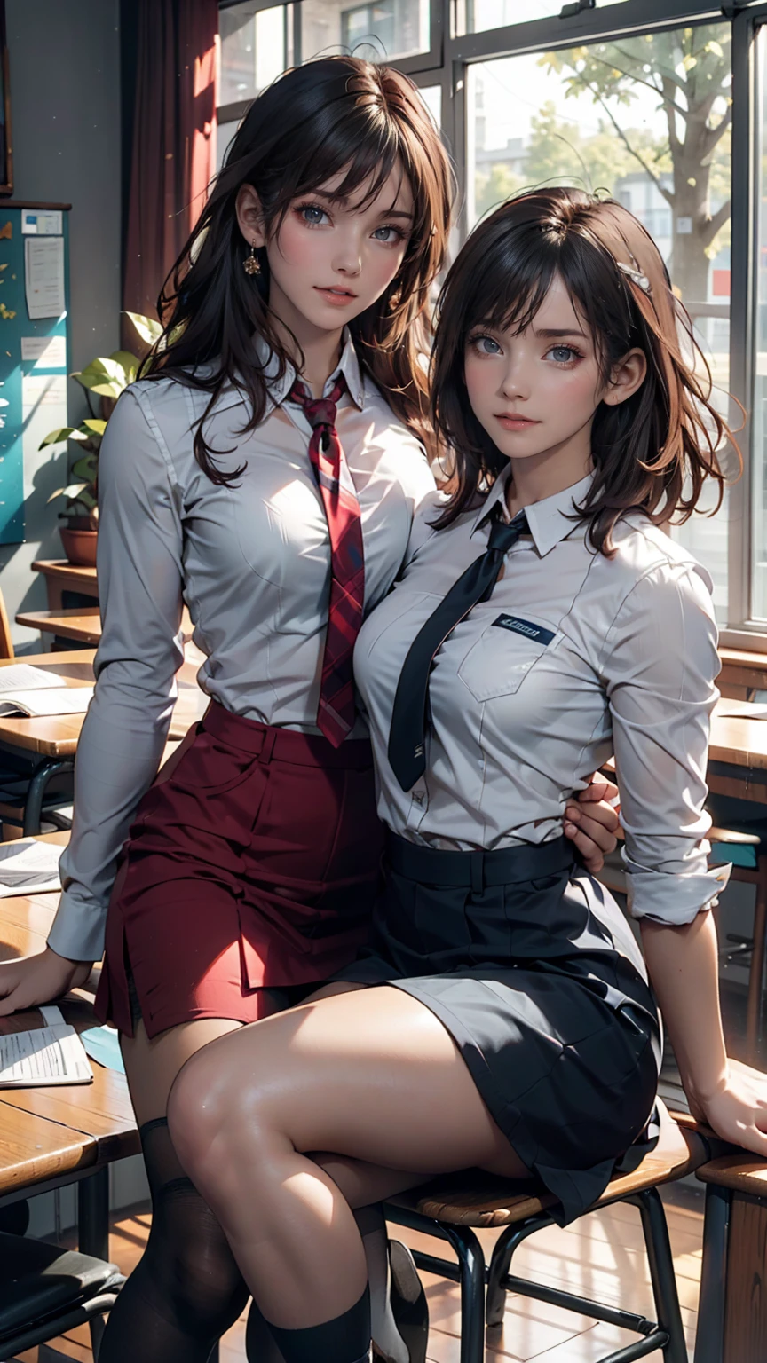 Love Student, Two female students in uniform, Lesbian couple, Tall and thin, beautiful, Alumni, Classmate