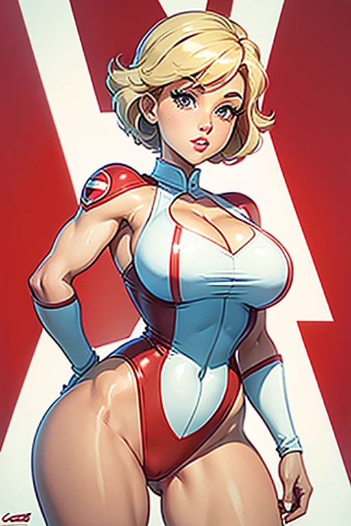 a cartoon picture of a woman in a red and white uniform, cel shaded!!!, comic pinup style, comic card style, clean cel shaded, power girl, cel - shaded art style, cel shaded:15, cutesexyrobutts, cartoon strip, short cartoon strip, thighs!!!, thighs!!!!!!, digitally colored, lola bunny fanart, cartoon artstyle