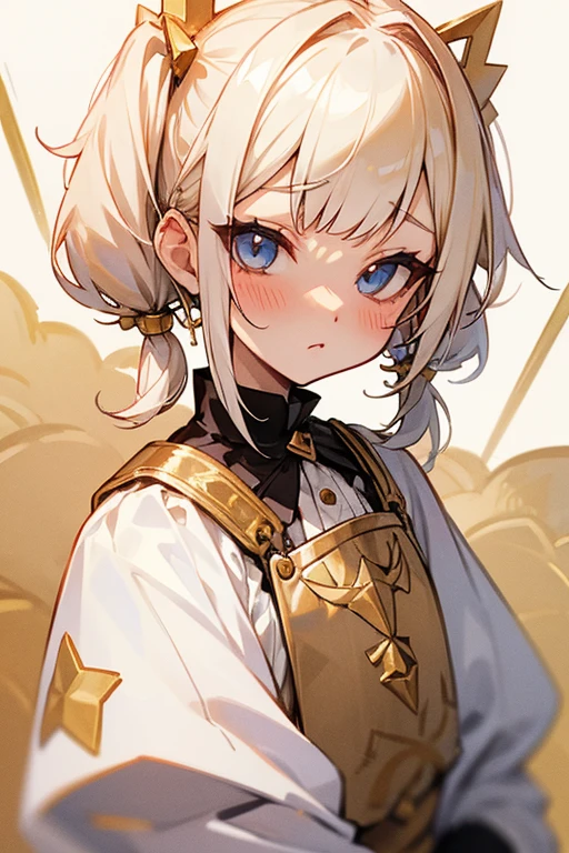 Short white hair, blush, Princess、Punk Fashion、Headbang 2.、White clothes、Twin tails、sharp、(Gold decoration)