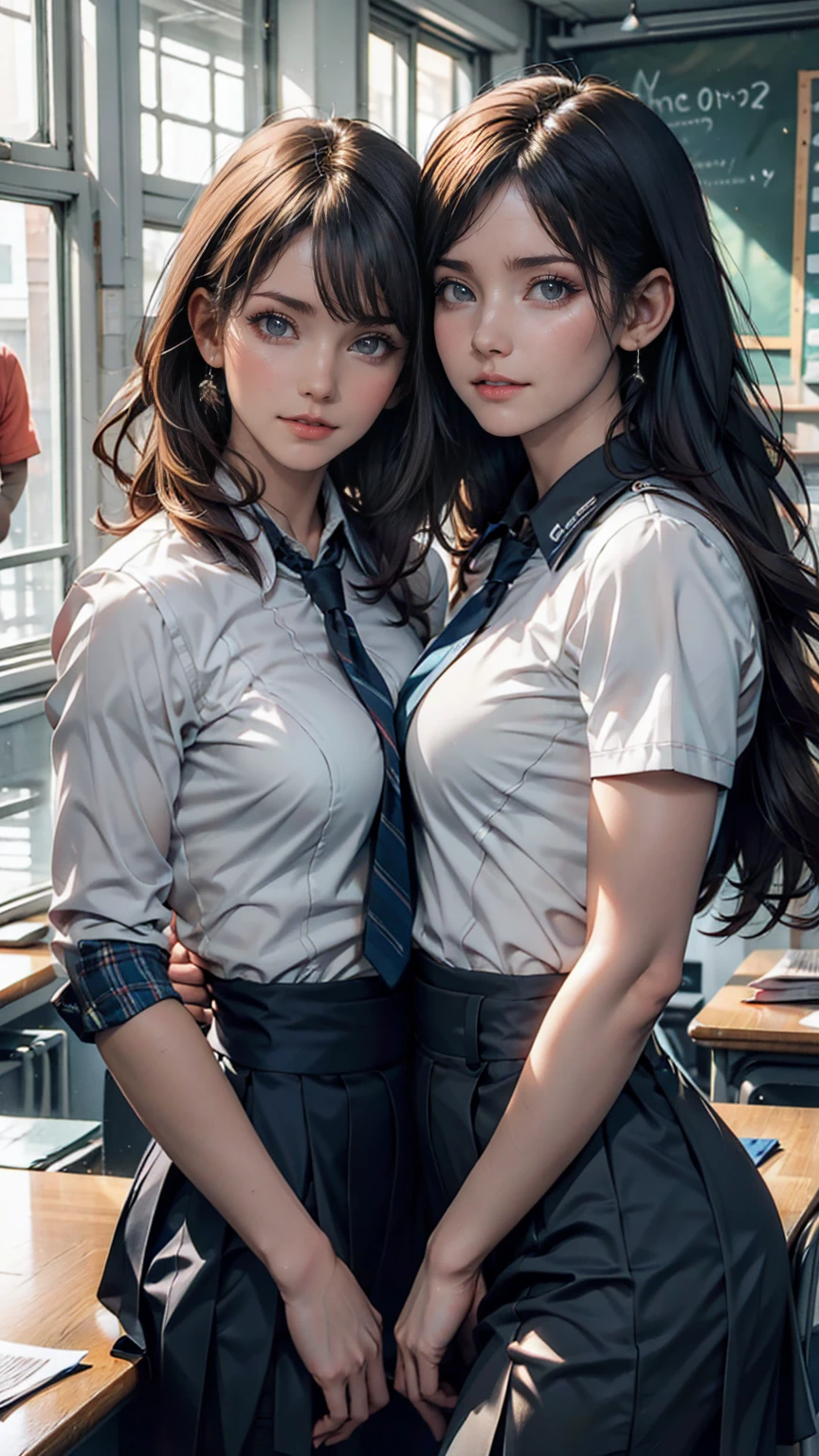 Love Student, Two female students in uniform, Lesbian couple, Tall and thin, beautiful, Alumni, Classmate