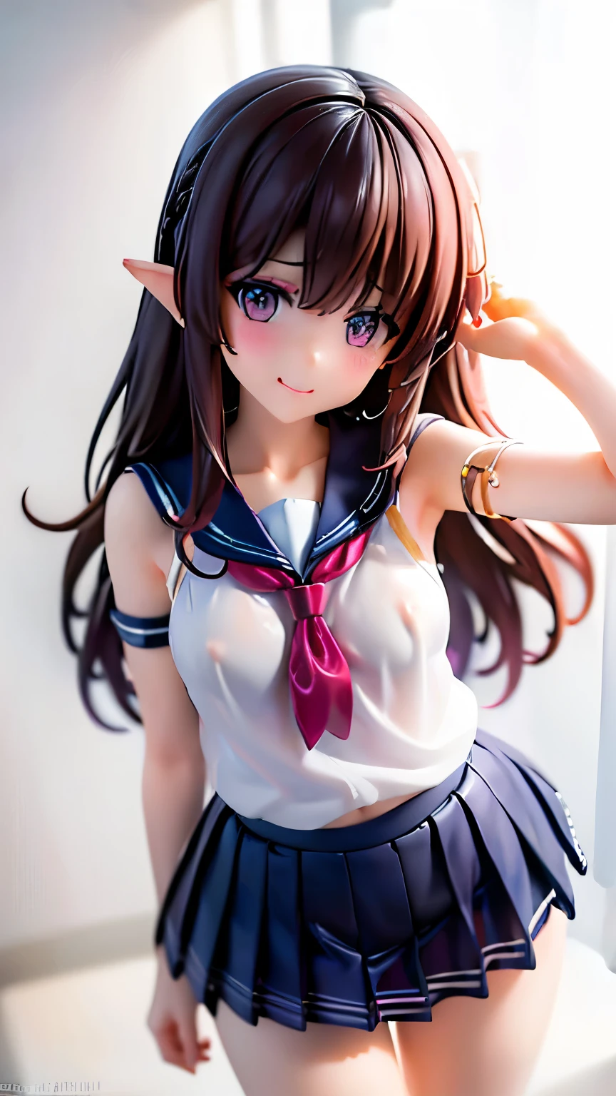 (Highest quality, 8k, 32K, masterpiece, Hmph:1.2), (RAW Photos), (Realistic), (Realistic:1.2), (High resolution), Very detailedな, Very beautiful face and eyes, 1 girl, Round and small face, big breasts and small waist、(((Small breasts)))、(((White wall background)))、Slim figure, (school uniform, Sailor suit、白いSailor suit, Dark blue pleated skirt:1.23), (Bust Shot)、(((Redhead)))、((short sleeve Sailor suit))、(close、Highest quality、Attention to detail、Rich skin detail、Hmph)、(Highest quality, 8k, Tabletop:1.2), Very detailed, (Realistic, Realistic:1.37), (((Full Body Shot)))、Bright colors, (((Hand in hand)))、(((Sexy vibe)))、(((20-year-old woman)))、((Bust isDcup))、(((Light brown hair)))、(((White Background)))、(((Cleavage)))、(((Girlish hairstyle)))、(((Long Hair)))、(((In front of a white wall)))、(((Light brown hair)))、(((I put my hand on my cheek)))、(((He has a wicked smile on his face)))、(((The girth of the chest is 85 cm)))、(((Small breasts mischievous expression)))、White knee-high stockings、Full Body Shot、smile、Meaty thighs、Wet body、Plump body、classroom