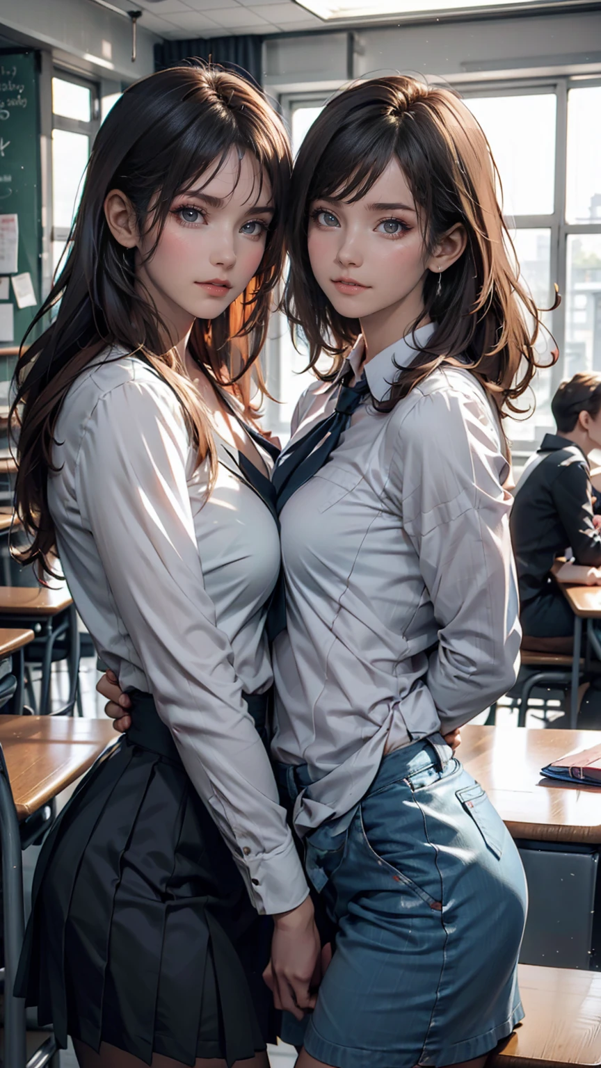 Love Student, Two female students in uniform, Lesbian couple, Tall and thin, beautiful, Alumni, Classmate