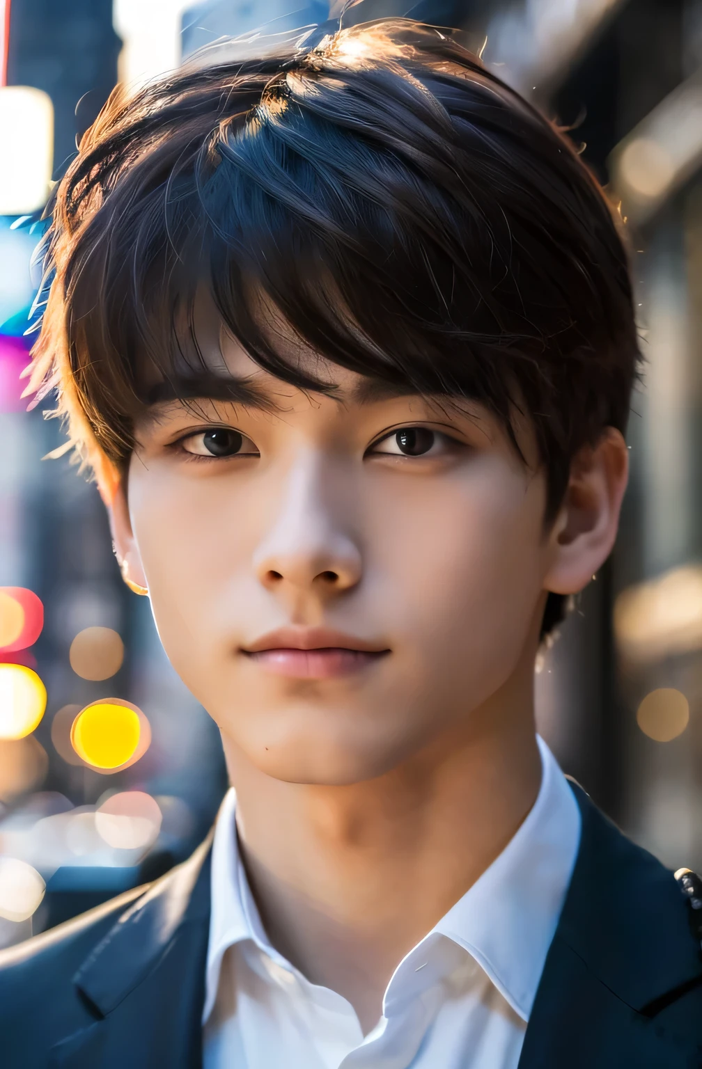 Highest quality, masterpiece, Ultra-high resolution, (Realistic: 1.4), Original photo, wallpaper, Head Photo, skin, Simple Background, Iris, detailed, Selfie, 1 boy, 18-year-old, good looking, Wind,new york