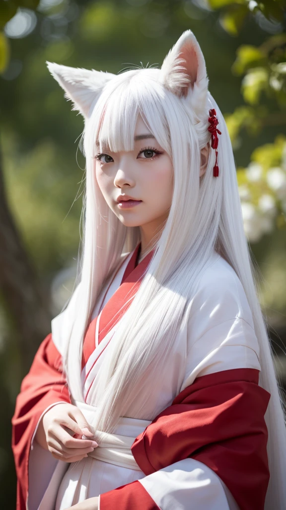 White Demon Fox、Nine-tailed Fox、Japanese women、kimono、Fair skin、Red lines on face、8K、I have long hair