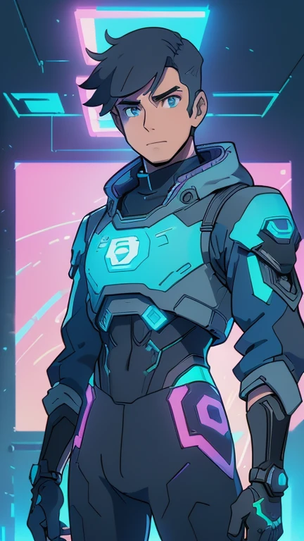 (Teens:1boy: clark,CyberpunkAI), (extremely detailed CG unit 8k wallpaper),(master part), (best quality), (ultra detali), (best illustration),(melhor ombre), cowboy shot, (Sharp eyeliner, ombre, detailed eyes:1), neon light cyberpunk indoors background, ,break , (StudioGhibliStyleHMC), upper body, very short hair, grey hair