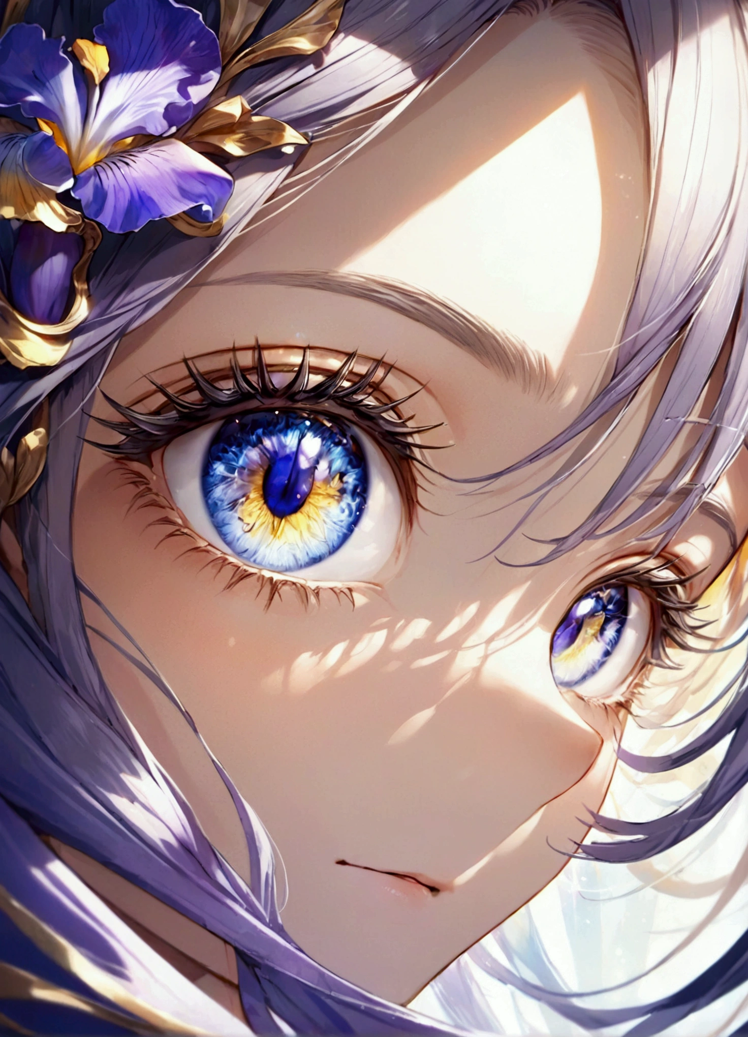 A character's eye, extreme close-up, detailed iris, emotional expression