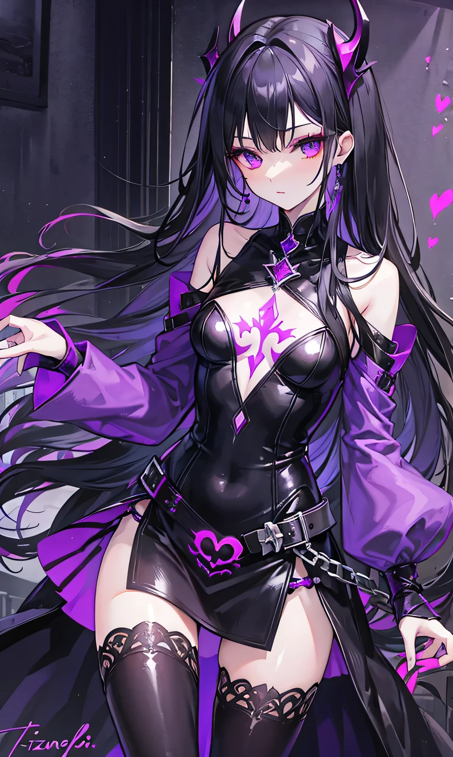 Abstinence little devil leather skirt,Purple energy texture decoration,Tall,Slim and slender,Enchantress,Seductive,Ghost Decoration,Long black hair,Peerless,Charming,Romance,Zidai makeup