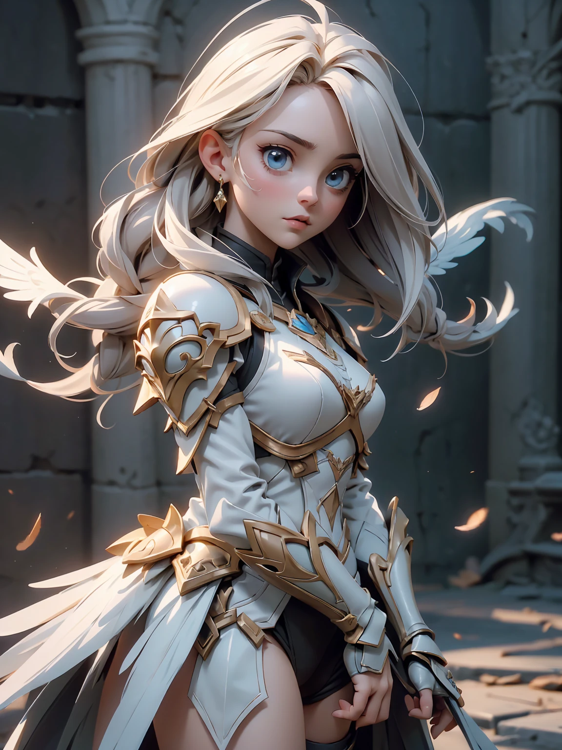 1girl, angel, angel_wings, armor, feathers_long, wing, feathers_hair, shoulder_armor, solo, upper_body, white_theme, white_wings, wings, best_quality, 4k, 8k, highres, masterpiece:1.2, ultra-detailed, realistic, photorealistic:1.37, HDR, UHD, studio_lighting, ultra-fine_painting, sharp_focus, physically-based_rendering, extreme_detail_description, professional, vivid_colors, bokeh, digital_painting, dramatic_lighting, intricate_details, cinematic_composition, fantasy_art