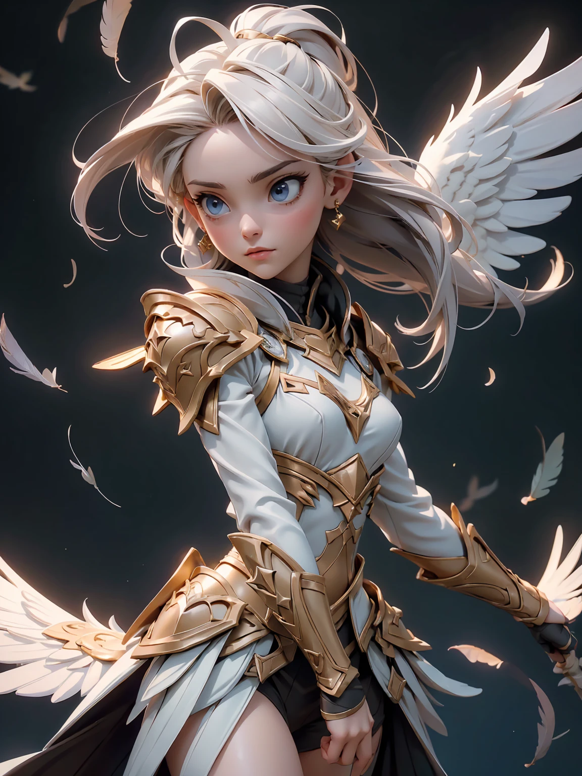 1girl, angel, angel_wings, armor, feathers_long, wing, feathers_hair, shoulder_armor, solo, upper_body, white_theme, white_wings, wings, best_quality, 4k, 8k, highres, masterpiece:1.2, ultra-detailed, realistic, photorealistic:1.37, HDR, UHD, studio_lighting, ultra-fine_painting, sharp_focus, physically-based_rendering, extreme_detail_description, professional, vivid_colors, bokeh, digital_painting, dramatic_lighting, intricate_details, cinematic_composition, fantasy_art