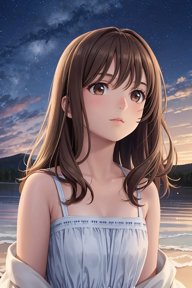 1girl,night time, upper-body,a closeup of a, 8K, RAW photo, Best Quality, Masterpiece,Realistic, photo-realistic, big breastes
