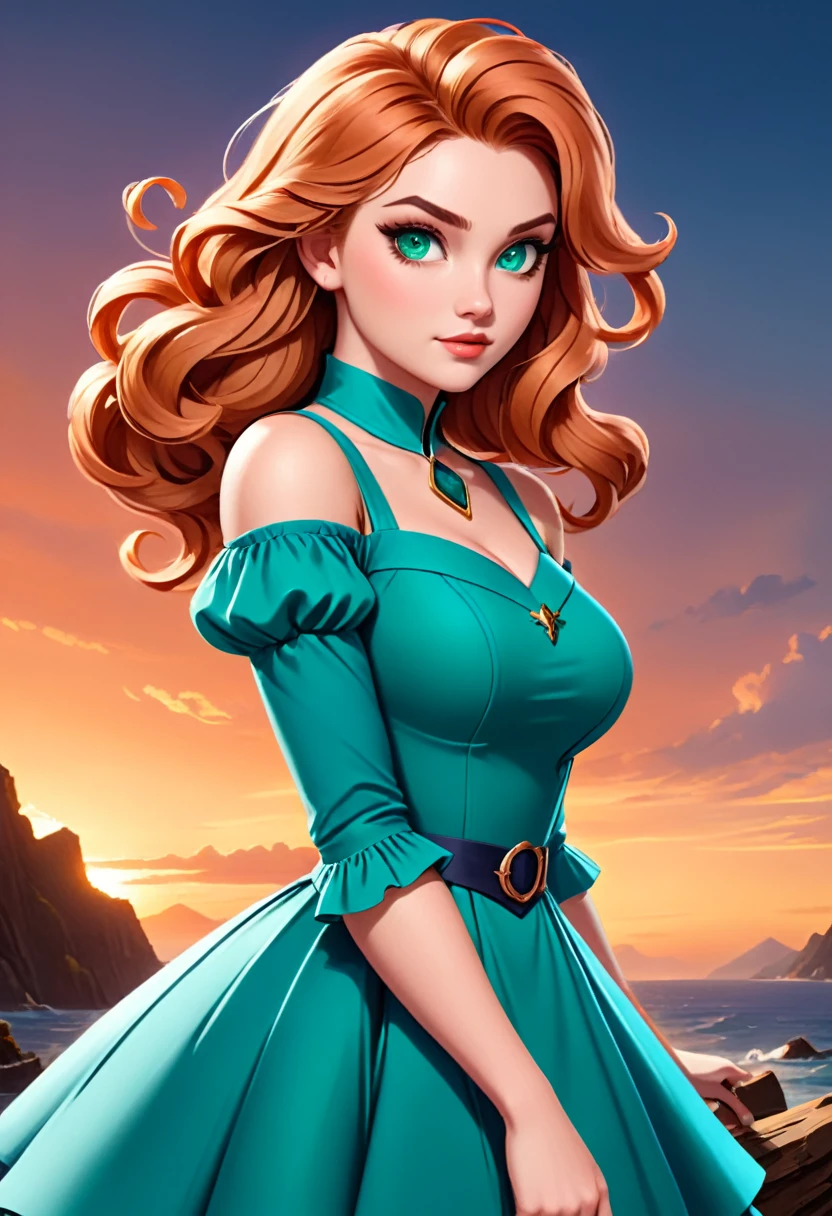 Beautiful Dickensian woman. Innocent. But with hidden sultriness. sea-green-eyes. Navy-blue-dress. copper colored hair that is coarse, wiry, and tightly curled. It often has a rough texture, feels stiff to the touch, and may be prone to frizz and tangling. The curls can be densely packed. . The Official Art – An Award-Winning Digital Masterpiece In 4K Ultra HD, Extreme Detail And Intricate Realism. This Concept Art Brought To Life By The Hands Of Artists Like Wlop & Artgerm In A Stunning 2D Vector Illustration. Paige Renee Spiranac. LArge, perky, full, well shaped pleasing breasts. Background is a panoramic vista.
