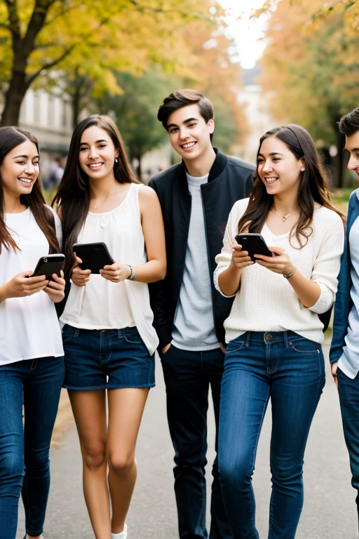 group of young people with cell phones