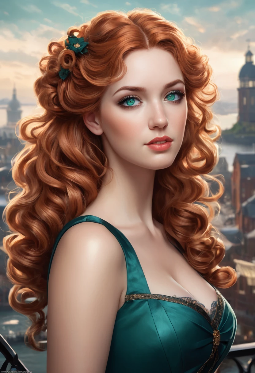 
Beautiful Dickensian woman. Innocent. But with hidden sultriness. sea-green-eyes. Navy-blue-dress. copper colored hair that is coarse, wiry, and tightly curled. It often has a rough texture, feels stiff to the touch, and may be prone to frizz and tangling. The curls can be densely packed. . The Official Art – An Award-Winning Digital Masterpiece In 4K Ultra HD, Extreme Detail And Intricate Realism. This Concept Art Brought To Life By The Hands Of Artists Like Wlop & Artgerm In A Stunning 2D Vector Illustration. Paige Renee Spiranac. LArge, perky, full, well shaped pleasing breasts. Background is a panoramic vista.

