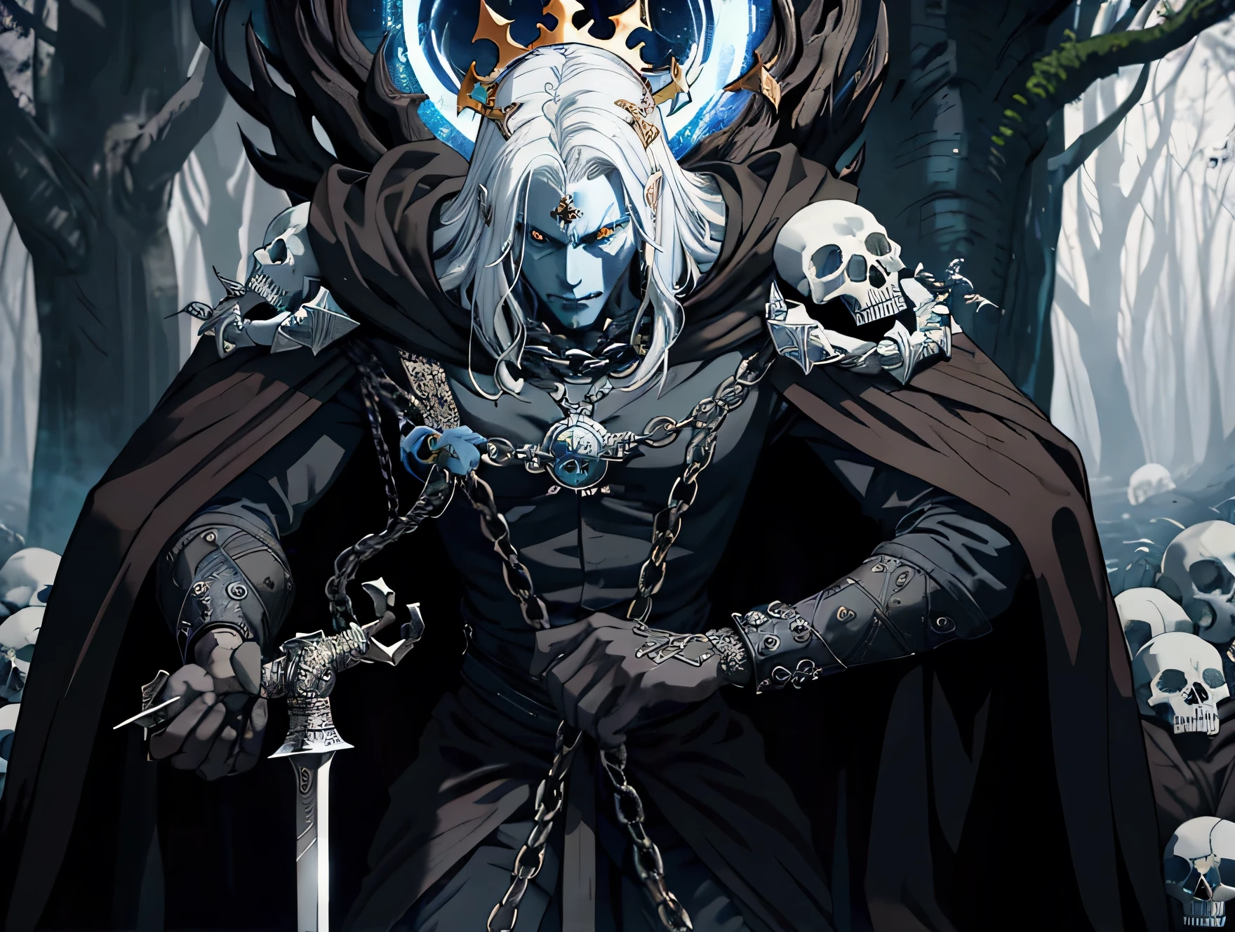 SystemFour is a mystical character that represents a king of spirits, evoking a powerful and legendary figure. He is described as walking through a forest, where shadows and whispers recognize him as "king and master". With his sword of light and deadly gaze, SystemFour is a hero of forgotten legends, brought from beyond by a storm. Creatures kneel before his power, and his return is sung by skulls, symbolizing its connection with death and the supernatural. His story seems to revolve around themes of power, respect and the eternal cycle of life and death.