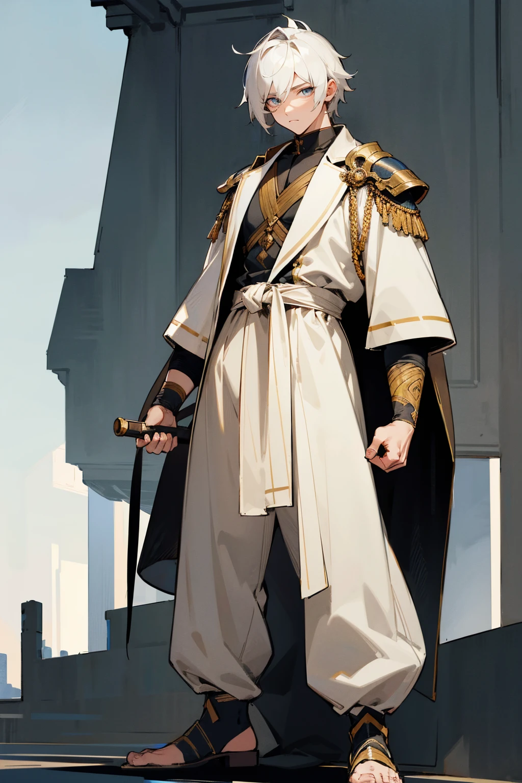 Masterpiece Quality, Perfect Generation, Sclera, Detailed Eyes, , Clothing, Calm Expression, , Building Background, Full Body, facing viewer, Standing , , ,, , combat clothing, , random color hair, random style, Random Eyes, Muscular, , , male, old, , strong, confident