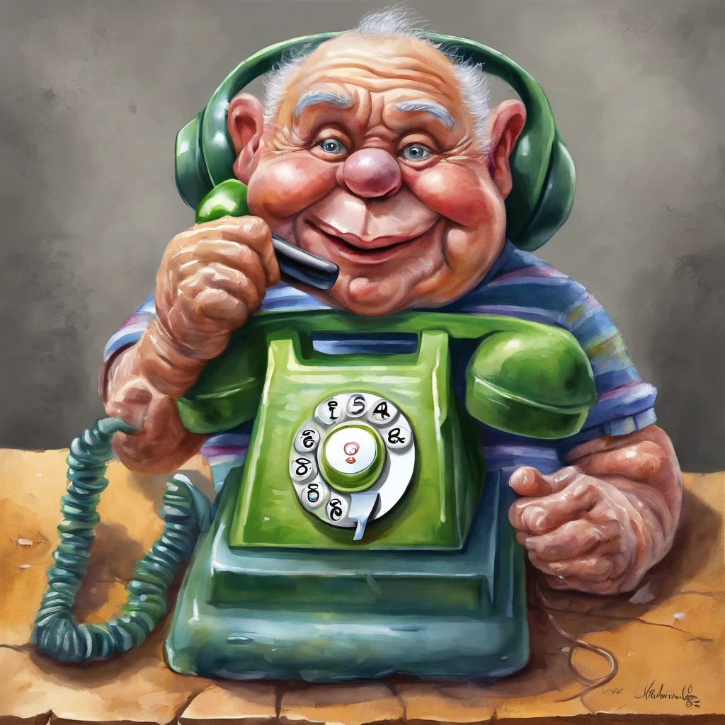 (( a humanoid cell phone making a phone call with a phone that looks like a person)), ((garbage pail kids style)), full body, Head slightly larger, 3d cartoon, high quality, detailed,