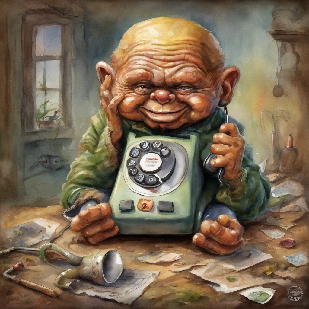 (( a humanoid cell phone making a phone call with a phone that looks like a person)), ((garbage pail kids style)), full body, Head slightly larger, 3d cartoon, high quality, detailed,