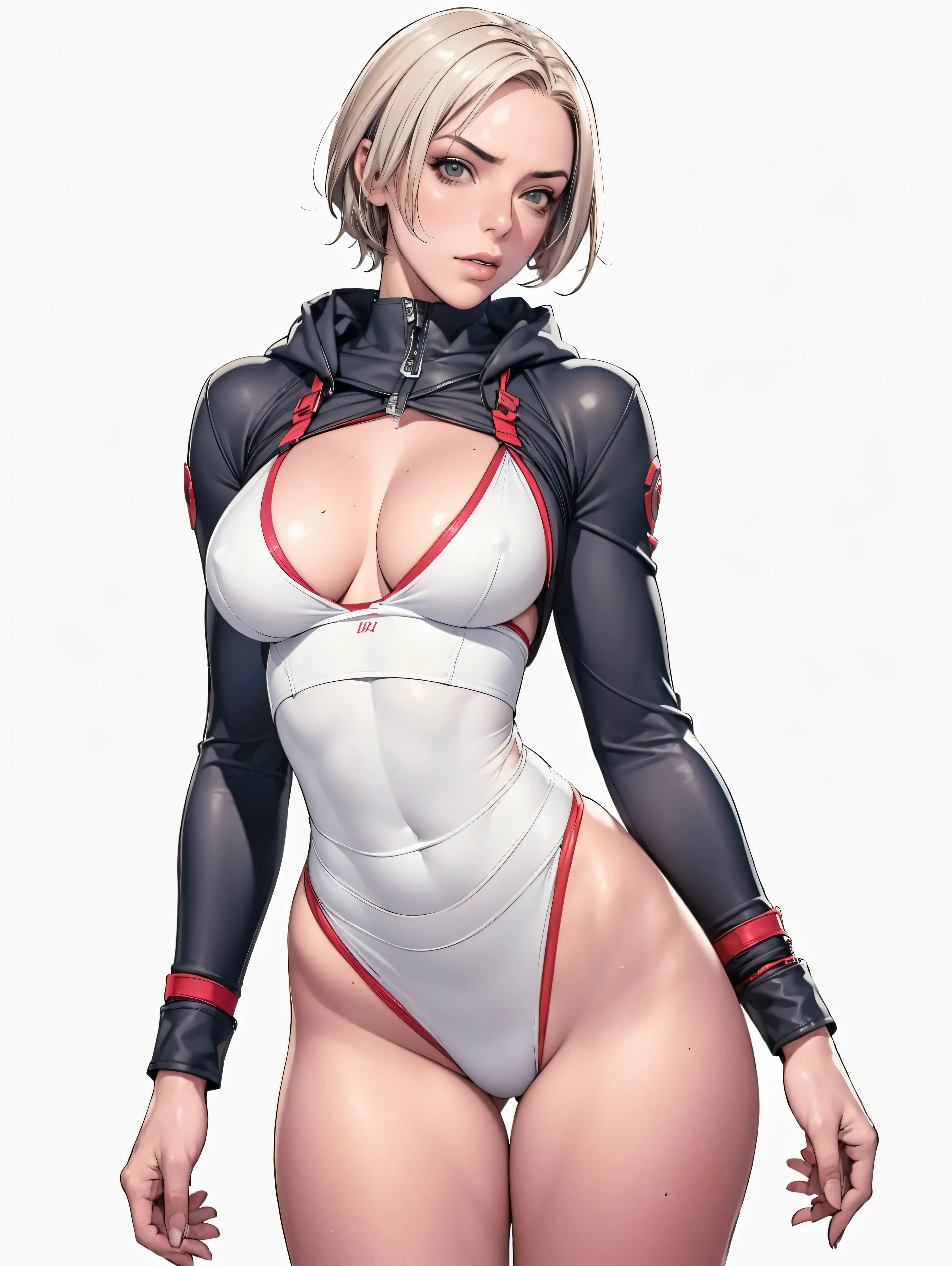 (((Annie Lennox))), (((colorful suit))), (scars), (((bandaged arms))), (((colorful clothes))) (( hood)), (((best qualityer: 1.4))), (Unbeatable masterpiece), (hiper HD),(CG 8k hyper-realistic), brave face, (((breasts big))), (((hyper feminine))), sexly girl, black tattoo,(ultra short red hair with white highlights)), ((( sculptural body ))), (((1 Kizi))), Kizi tatuada de 25 anos com perfectbody,,Beautiful and well-groomed face,muscular body:1.2,solid color detailed jacket, (Head to thigh photos), Complex equipment, ,Tight clothes,With white stars and off-white stripes,,,,,Armor Metal Electronic Parts, Poison tattoos ) INFO, Kizi, (((standing alone))), , 24歳, sexy, pose de atitude, work of art, post-apocalypse, (((manga style))), bounty hunter, the way you want, perfect body, roupa moderna, advanced technology, in red and black, fur collar jacket, sleeves with vertical striped pattern, background city, (( cowboy shot )). intricate visual, narrow waist, (((wide hips))), wide hips, fit thighs, (thigh gap), background shows a futuristic airplane