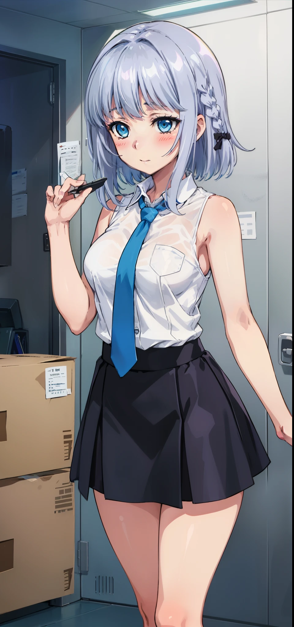 1 girl, kanon kanase,  , blush, medium breasts, sleeveless,((shirt, skirt, tie, office, officelady))