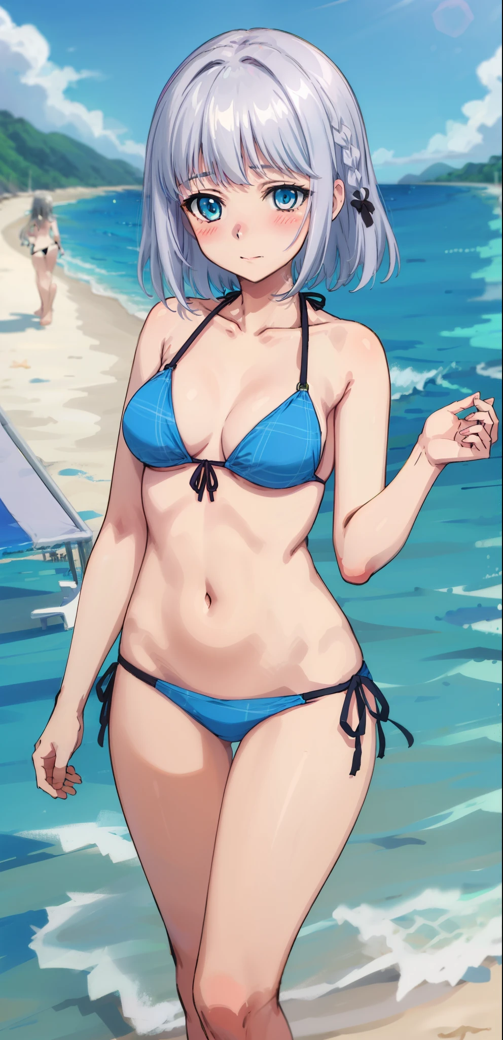 1 girl, kanon kanase,  , blush, medium breasts, sleeveless,((bikini, beach))