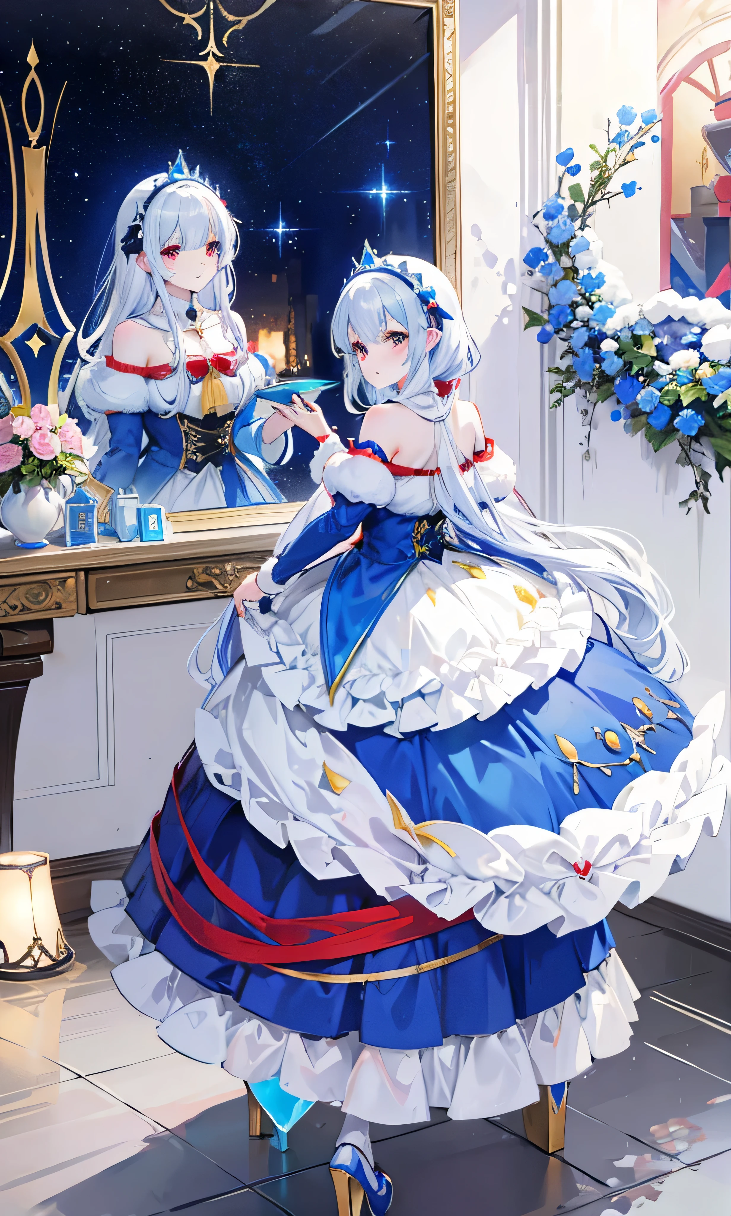 Cosplay Snow White,Magic mirror decoration magic mirror decoration glass mirror magic mirror,A little bit of flirtation,Blue, white, yellow and red color scheme