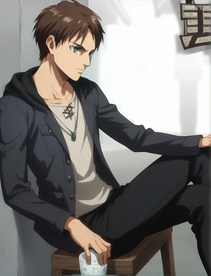 score_9, score_8_up, score_7_up, score_6_up, score_5_up, score_4_up, BREAK source_anime, (best quality:1.1), (masterpiece:1.4), , full body, , 1boy, solo, male focus, eren_yeager, brown hair, green eyes, sport coat, , market, One hand raised, seeking attention,