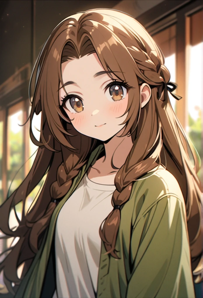 Gỉtl, beautiful, cute, brown hair, brown eyes, double plait hair, long hair, Solo,