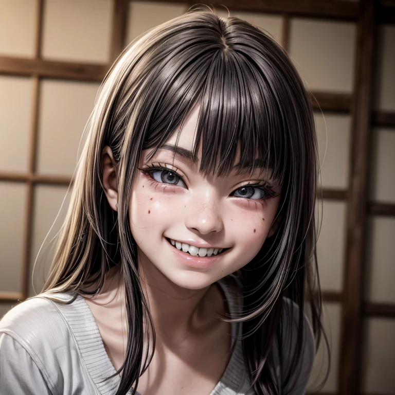hyper realistic, young japanese girl, ((bad crooked teeth)) , ((yaeba teeth  smile )), a  young woman, japanese girl, yaeba smile, japanese model, young and cute girl, yaeba teeth smile,crooked teeth