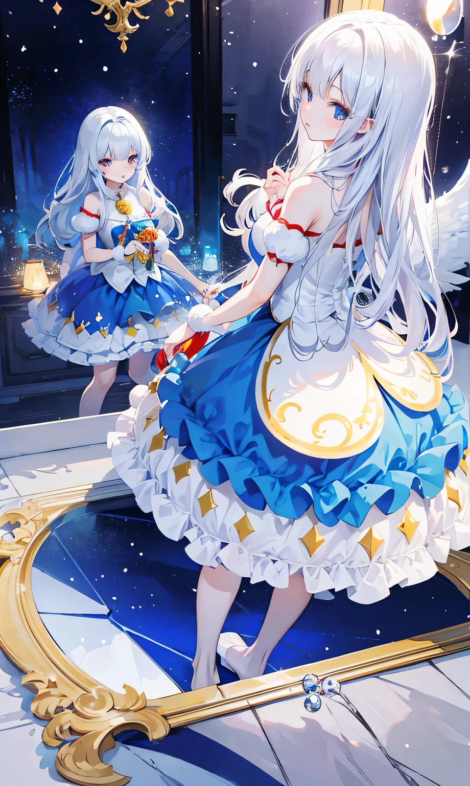 Cosplay Snow White,Magic mirror decoration magic mirror decoration glass mirror magic mirror,A little bit of flirtation,Blue, white, yellow and red color scheme