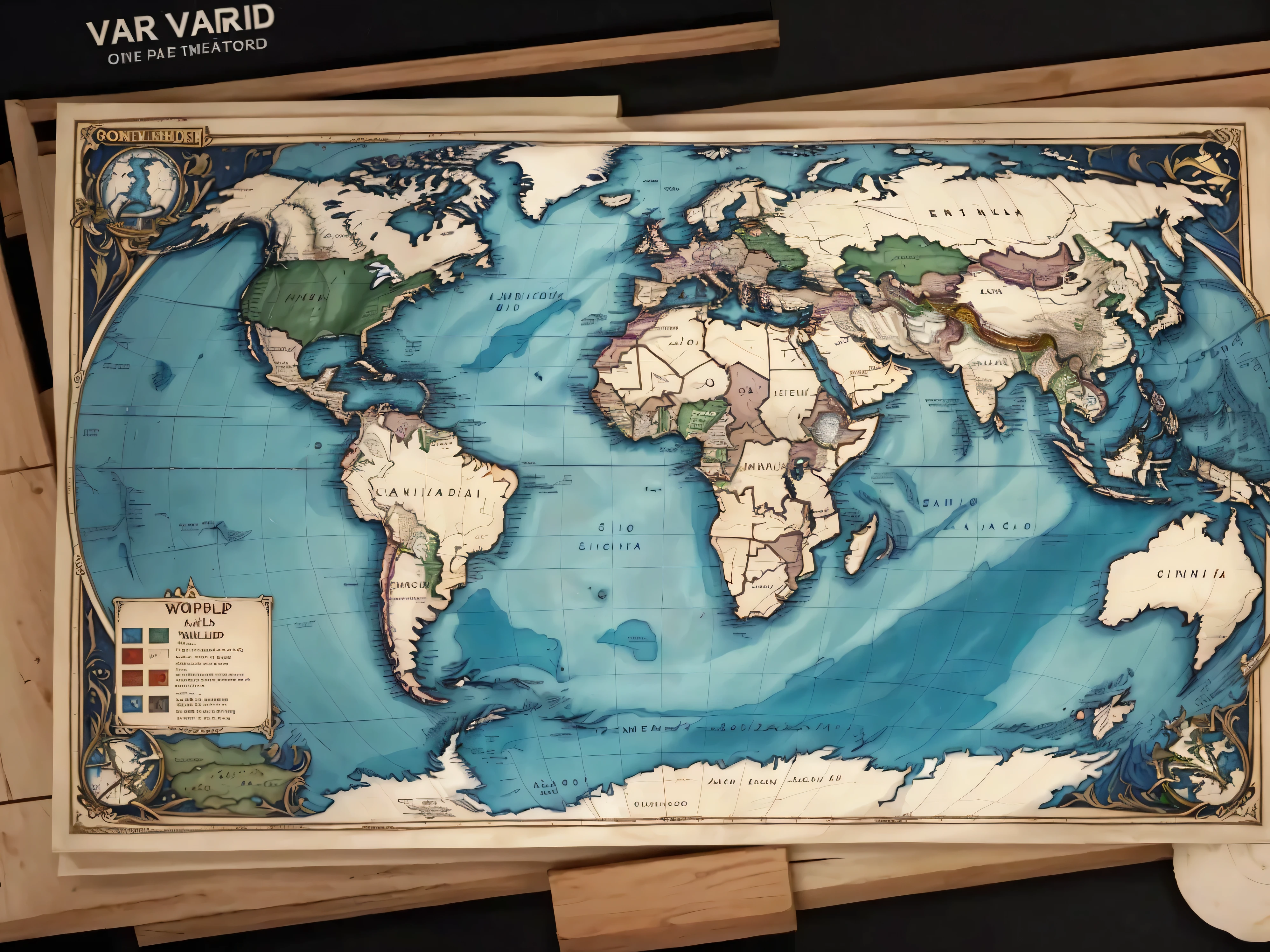 world map, game map, territory control maps, world mapal, based on geographic map, an exquisite 3 dd map, highly detailed map, tabletop game board, map patreon, map room, fantasy world mapal, game board, strategy game, board game cover art, board game, map cartography, good shading, with subdivision of the five continents by bright colors and luminosity